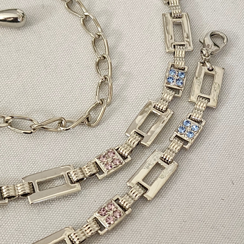 Silver Rectangle Chain Link with Color Crystals Belt - Picture 3 of 9